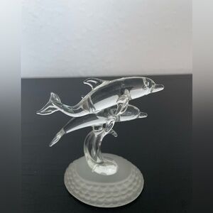 Double Dolphin glass sculpture jumping on a wave
